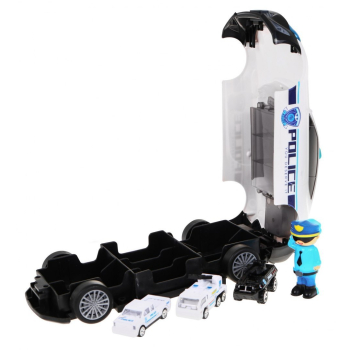 Radiowóz policyjny 2w1 dla dzieci 3+ Schowek na resorówki + 3 Autka + Dźwięki Światła